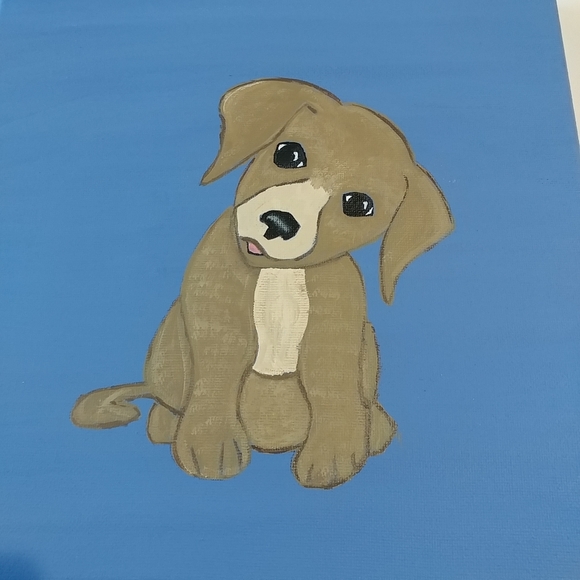 Handmade Puppy Dog Painting Canvas 10"x10" Wall Art Decor - Picture 4 of 12